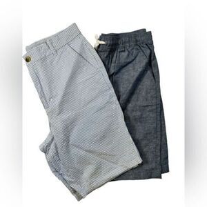 NWT Janie and Jack Boys 2 Pair Shorts Blue/White Stripe & Blue Linen- Size 18